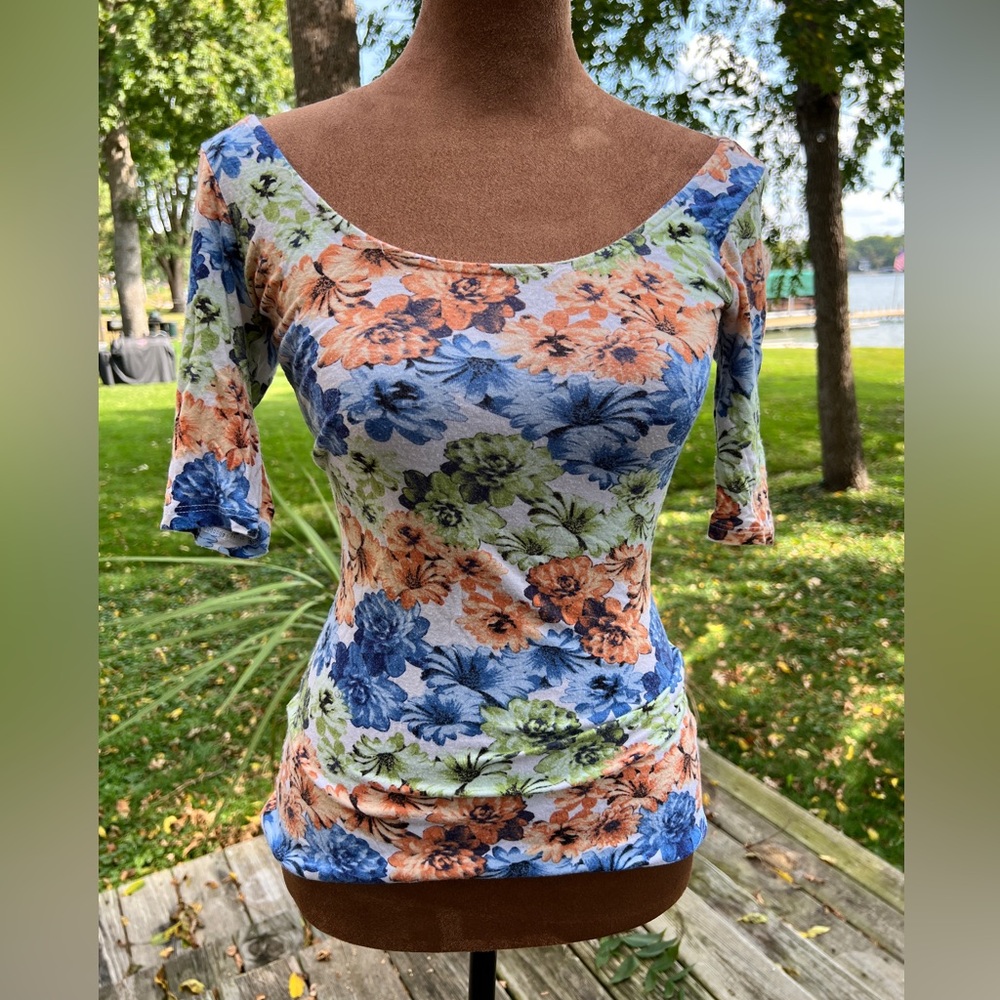 Kirra Floral Blouse - Blue, Orange, Green